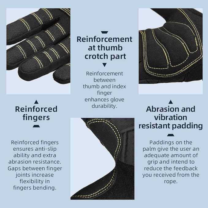 Seibertron Full or Half Finger Padded Palm Lightweight Breathable Climbing Rope Gloves for Climbers, Rock Climbing, Rescue, Adventure, Sailing, Kayaking, Outdoor Sports