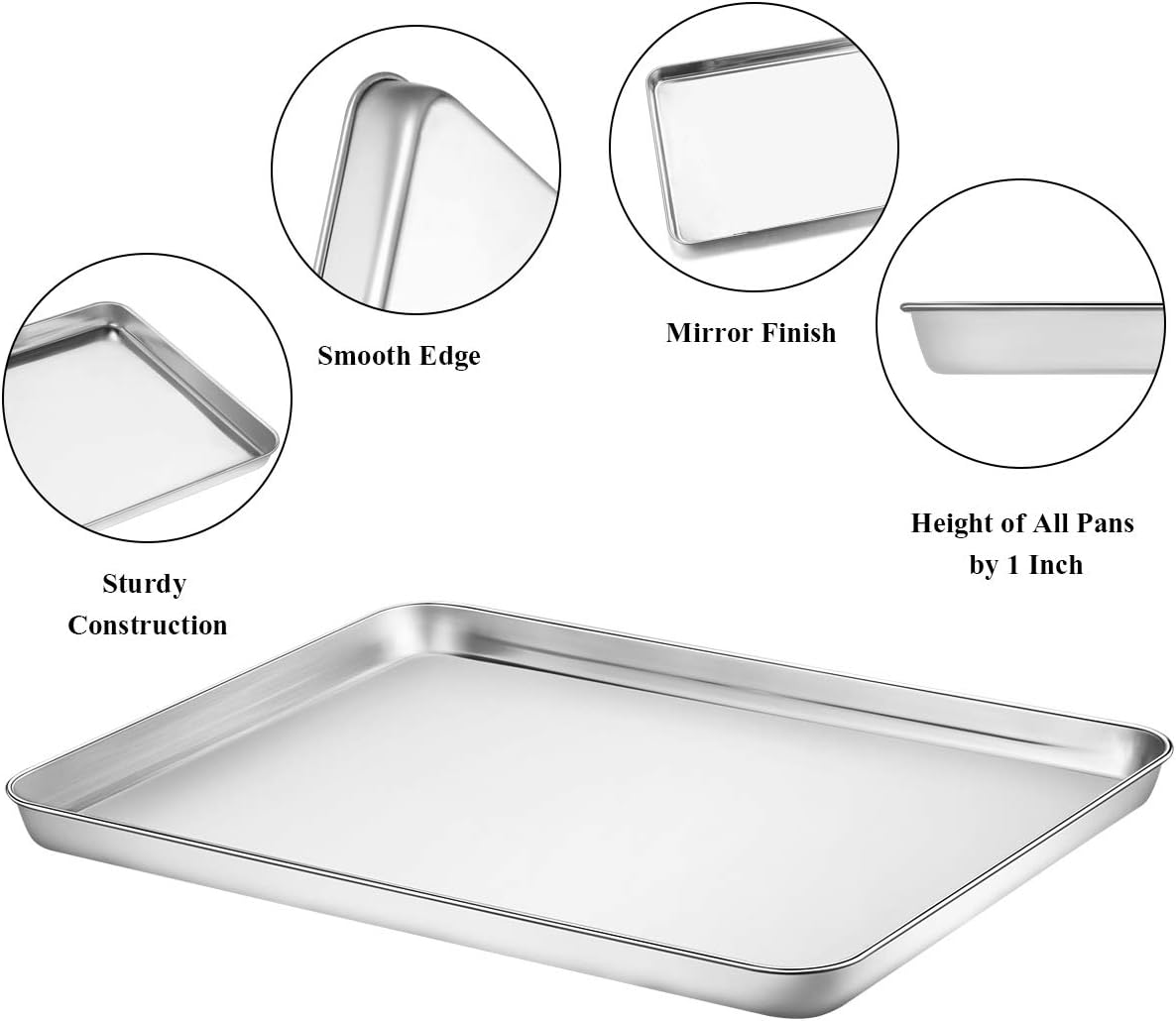 Wildone Baking Sheet Set of 2 - Stainless Steel Cookie Sheet Baking Pan, Size 18 x 13 x 1 inch, Non Toxic & Heavy Duty & Mirror Finish & Rust Free & Easy Clean