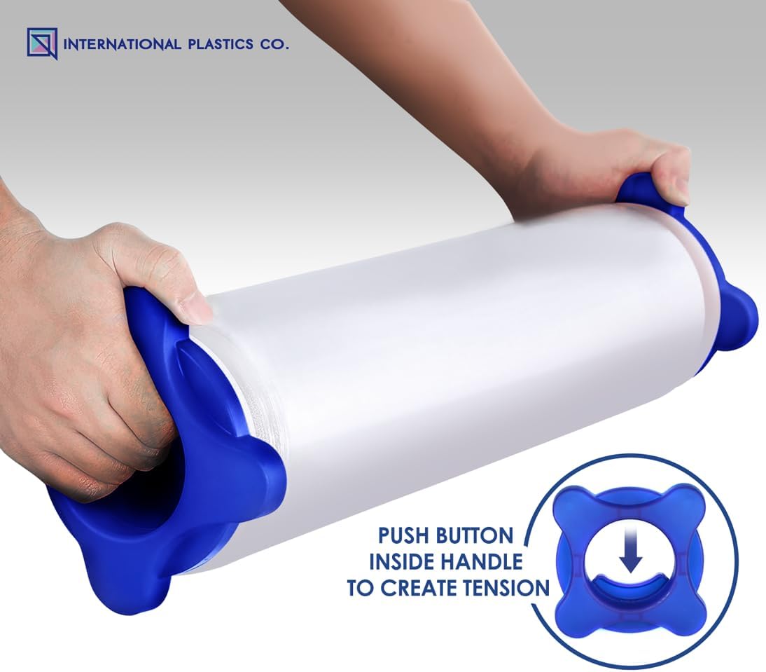International Plastics Co. 15" Plastic Stretch Film Wrap with Tension Handles 1200ft Each 500% Stretch Clear Cling Durable Adhering Packing Moving Packaging Heavy Duty Shrink