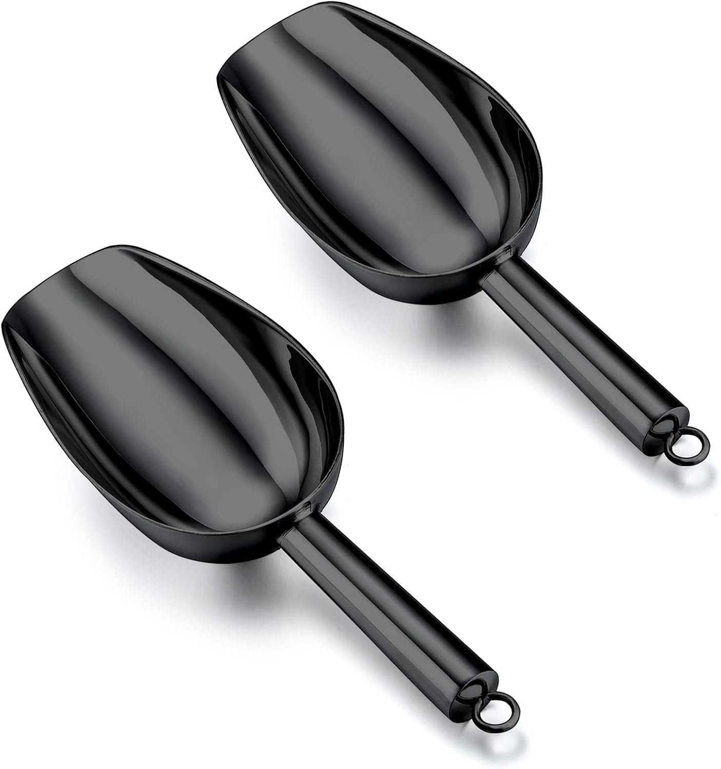 TeamFar Ice Scoop, 5oz Stainless Steel Canister Small Ice Candy Scoops for Kitchen Dispenser Buffet Jars, Healthy & Sturdy, Multi-use & Mirror Finish, Dishwasher Safe-2 PCS, Black