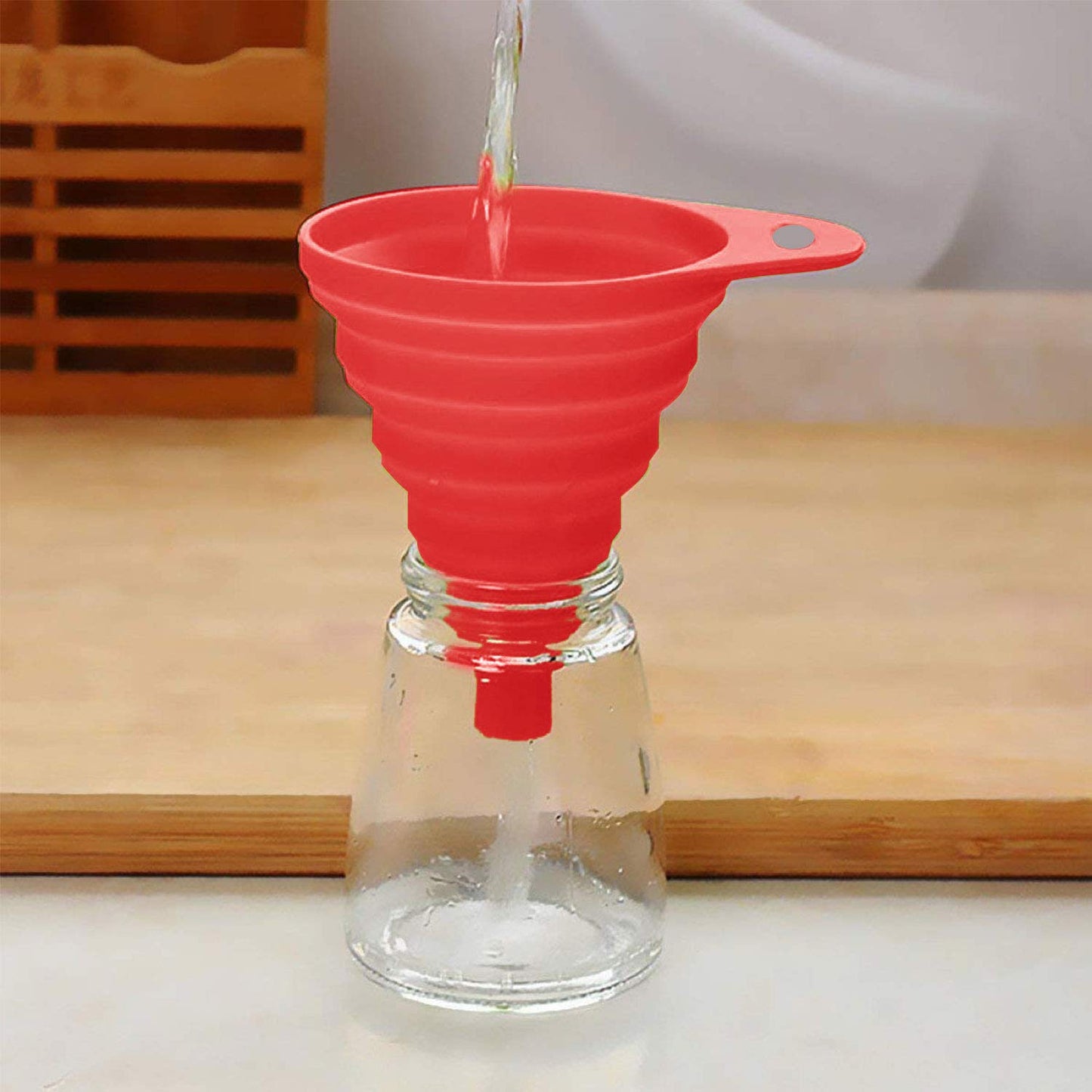 Funnels for Kitchen Use, Food Grade Silicone Collapsible Kitchen Funnel (Red)