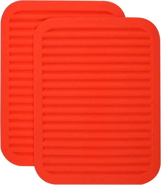Silicone Trivets for Hot Dishes, Trivet Mat-Hot Pads for Kitchen-Versatile Trivet Mat for Hot Pots&Pans-Heat Resistant Mats for Counter&Table, Pot Holders-Dishes Drying Mat (9x12) Pack 2 Red