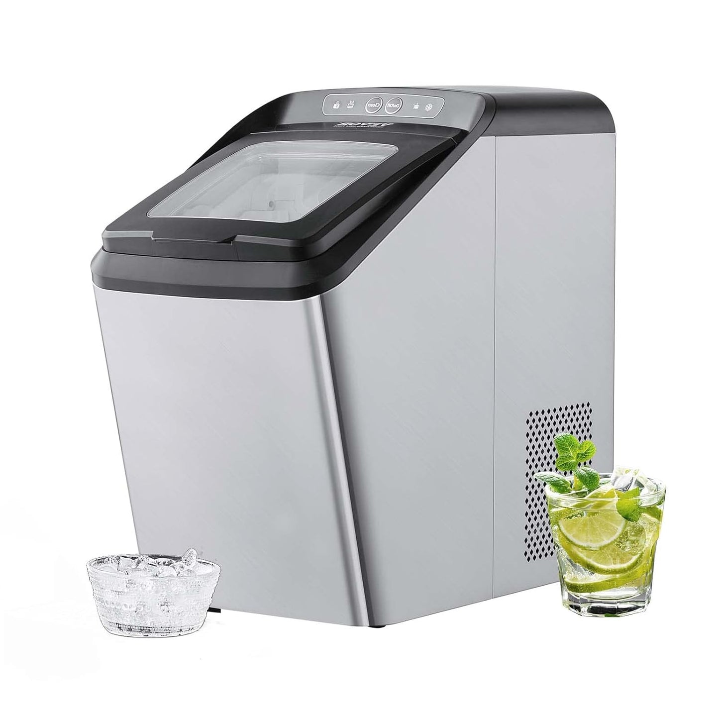 VEVOR Nugget Ice Maker, 30lbs/24H Pebble Ice Maker with Self Cleaning, Chewable Ice Maker with Ice Scoop & Basket, Dual Water Refill, Stainless Steel, Ideal for Home and Office Use