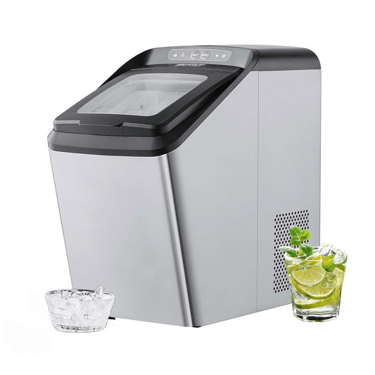 VEVOR Nugget Ice Maker, 30lbs/24H Pebble Ice Maker with Self Cleaning, Chewable Ice Maker with Ice Scoop & Basket, Dual Water Refill, Stainless Steel, Ideal for Home and Office Use