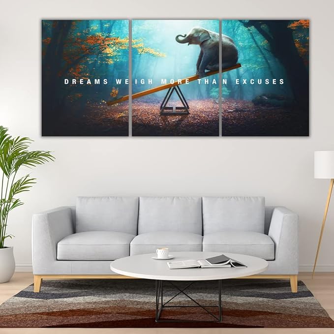 Yetaryy Motivational Poster Inspirational Wall Art 3 Pieces Canvas Painting Lion Artwork for Living Room Office Modern Home Decor Prints Pictures Wall Decor Framed Ready to Hang [72''Wx 36''H]