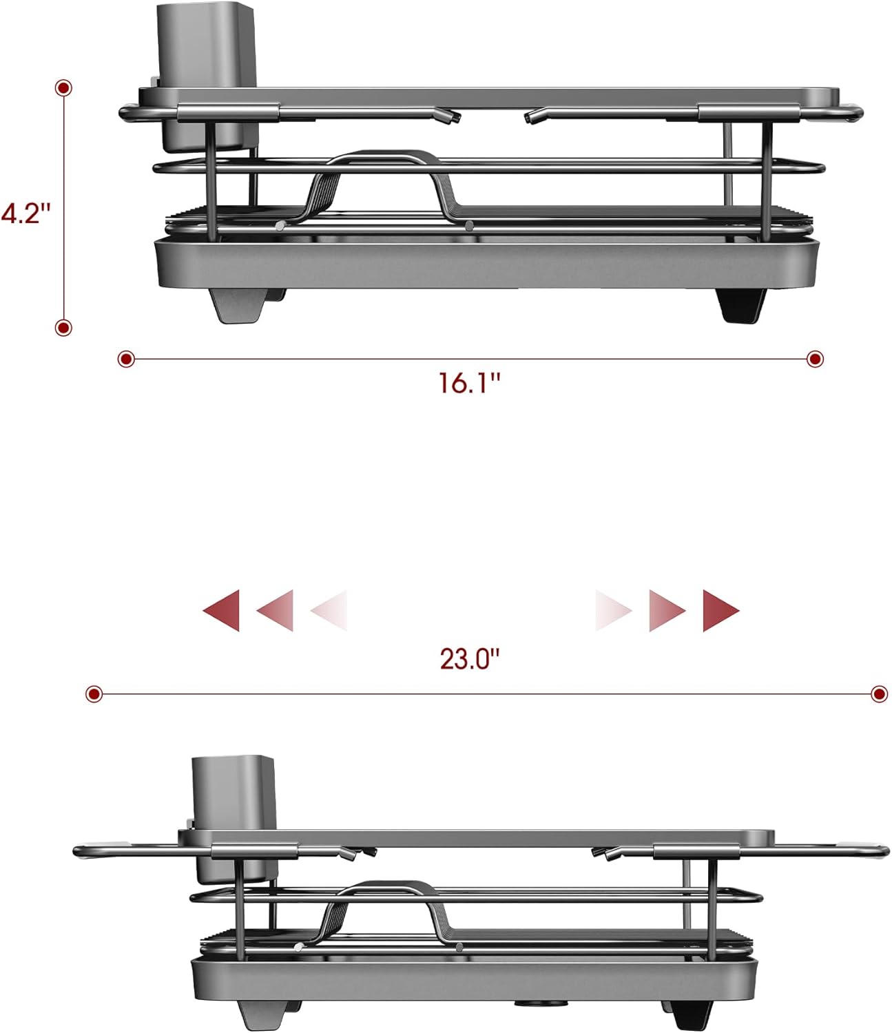 Over Sink Dish Drying Rack with Drain Board, Stainless Steel 2 in 1 Sink Organization and Storage, Dish Drainer for Kitchen Counter, Home and Apartment Essentials, 12" W x 16.1~23" L, Silver