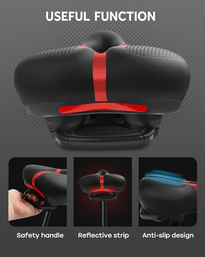 Bicycle Seat Replacement, Bike Seat for Men and Women, Comfort Wide Bike Saddle Memory Foam Padded Soft Bike Seat Cushion Compatible with Peloton, Mountain, City Bikes, Indoor Exercise Bikes