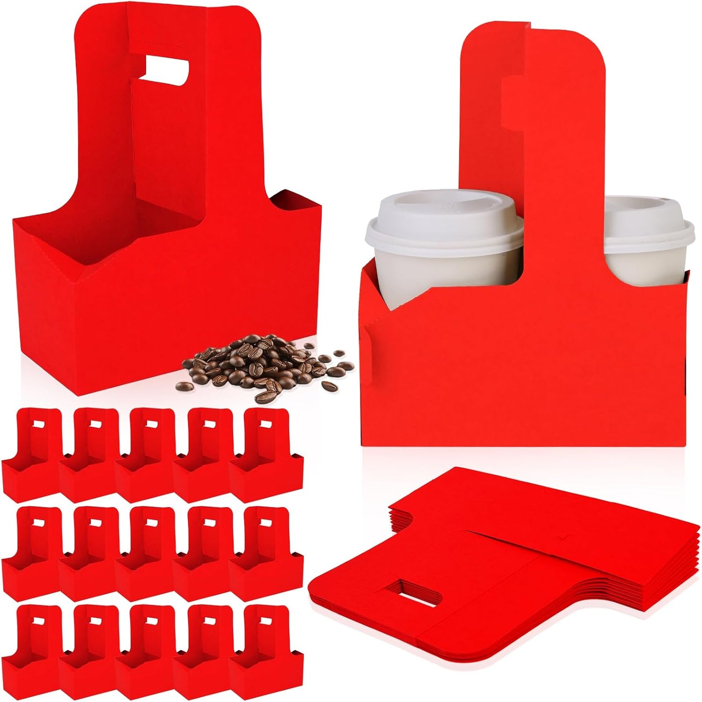 15Pcs -2 Cup Drink Carrier with Handle - Paper Cup Holder, Coffee Carriers Tray for Drinks, Disposable Takeaway Cardboard Holders To Go for Food Delivery, Uber Eats/Door Dash Two or 4 Kraft Paperboard