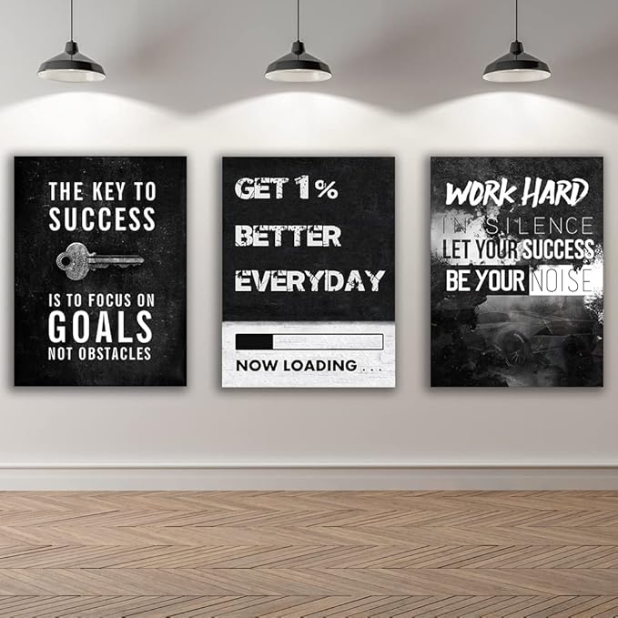 Yetaryy Motivational Poster Inspirational Wall Art 3 Pieces Canvas Painting Lion Artwork for Living Room Office Modern Home Decor Prints Pictures Wall Decor Framed Ready to Hang [48''Wx 24''H]