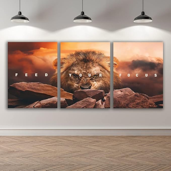 Motivational Wall Art Inspirational Wall Art 3 Pieces Canvas Poster Wall Painting Lion Artwork for Living Room Bedroom Home Decor Prints Pictures Office Wall Decor Framed Ready to Hang 48''Wx 24''H