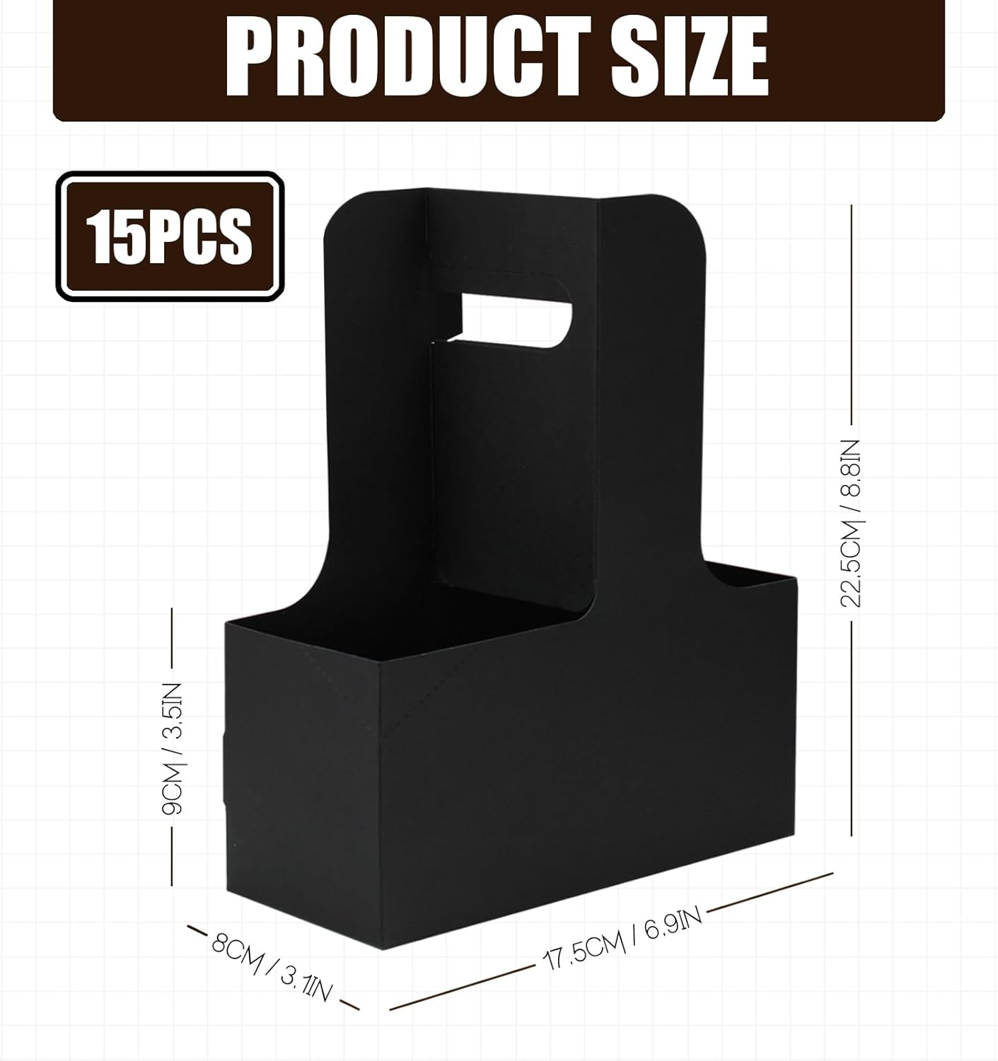 2 Cup Disposable Drink Carrier for Delivery with Handle,15 Count Black Paperboard Cup Holder,Cup Carriers for Hot or Cold Drinks,Coffee Carrier, Food Delivery,Take Out Cup Carriers (Black, 15 PCs)