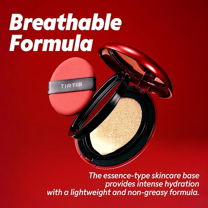 TIRTIR Mask Fit Red Cushion Foundation | Full coverage, Weightless, Skin fit, Satin Glow Finish, Korean Makeup, beauty, Tattoo cover up, Buildable (#34C Amber, 0.63 Fl Oz)