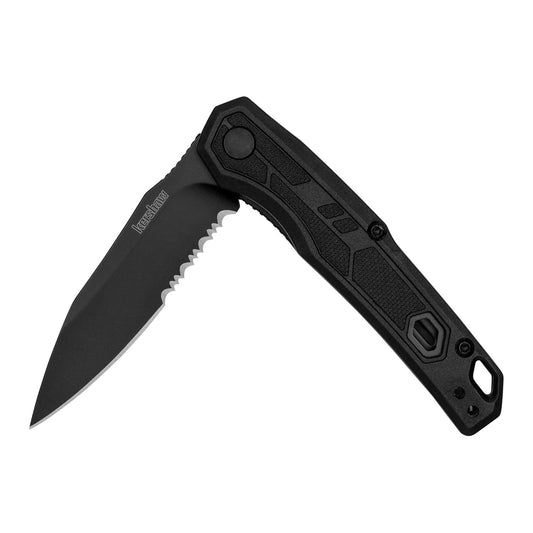 Kershaw Appa Folding Serrated Tactical Pocket Knife, Assisted Opening, 2.75 inch Serrated Black Blade and Handle, Small, Lightweight Every Day Carry