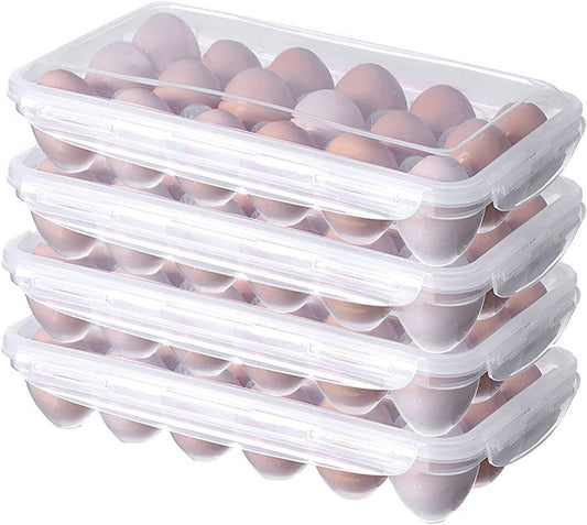 XBY-US 4 Pack Covered Egg Holders,Egg Holder For Refrigerator,travel egg Storage Container,Plastic Refrigerator Egg Trays,camping egg box,Deviled Egg Tray Carrier with Lid Fits 18X4 Eggs(72 Eggs)