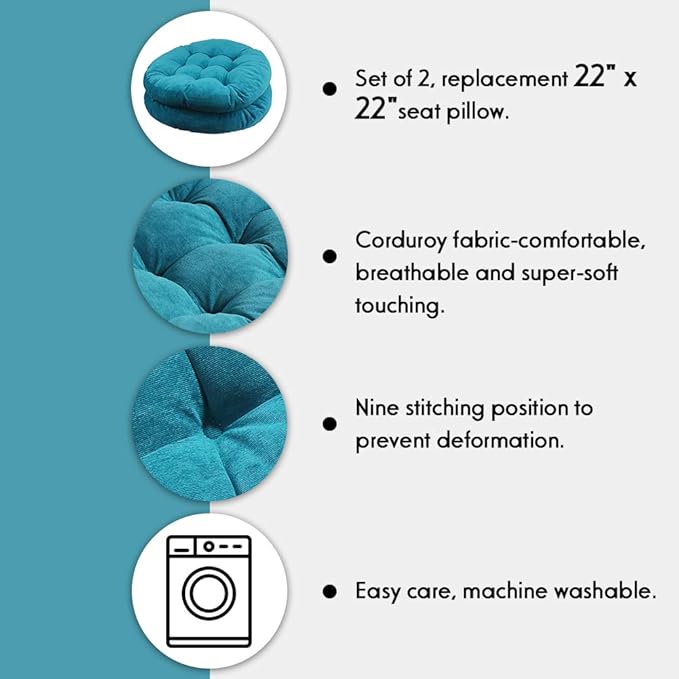 Tiita Floor Pillow Cushion, Round Seat Cushion, Outdoor Floor Pad, Meditation Cushion for Yoga Living Room Sofa Balcony, Set of 2, 22x22 Inch, Blue