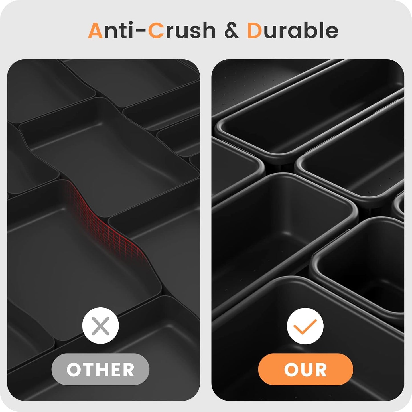 【𝟮𝟮𝗣𝗖𝗦】A-LUGEI Plastic Black Desk Drawer Organizer, Bathroom Organizers and Storage, Makeup Organizer, Organization and Storage Bin Container for Vanity Office Utensils Tool Pantry Cosmetic