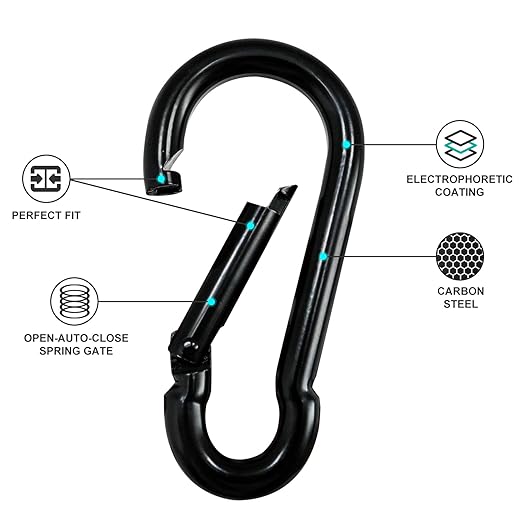 KINLINK 10 Pack Black Carabiner Clip, 2.36 inch Heavy Duty Spring Snap Hook, Small Caribeener Clips for Outdoor Camping, Swing Set, Hammock, Hiking Travel, Fishing, Quick Link Keychain