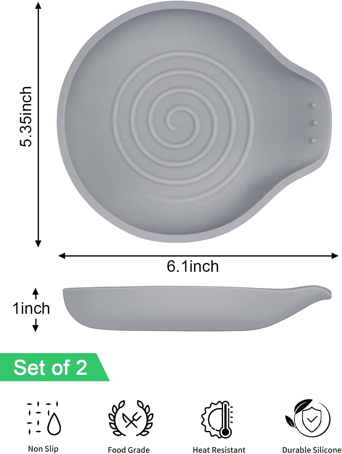 6.1" Large Spoon Rest for Stove Top, 1 Pack Silicone Spoon Rest for Kitchen Countertop Gray, Heat-Resistant Utensil Rest for Spatula, Tongs or Spoon