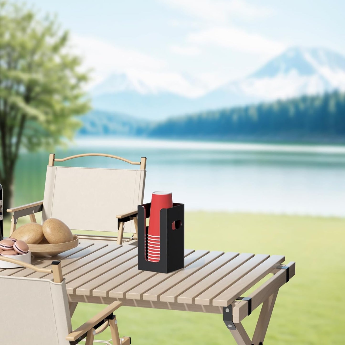 WINFFOR Disposable Cup Organizer Dispenser - Black Acrylic Cup and Lid Holder with Handles Plastic Cup Dispenser Countertop Paper Coffee Cup Holder for Coffee Bar House Party Essentials