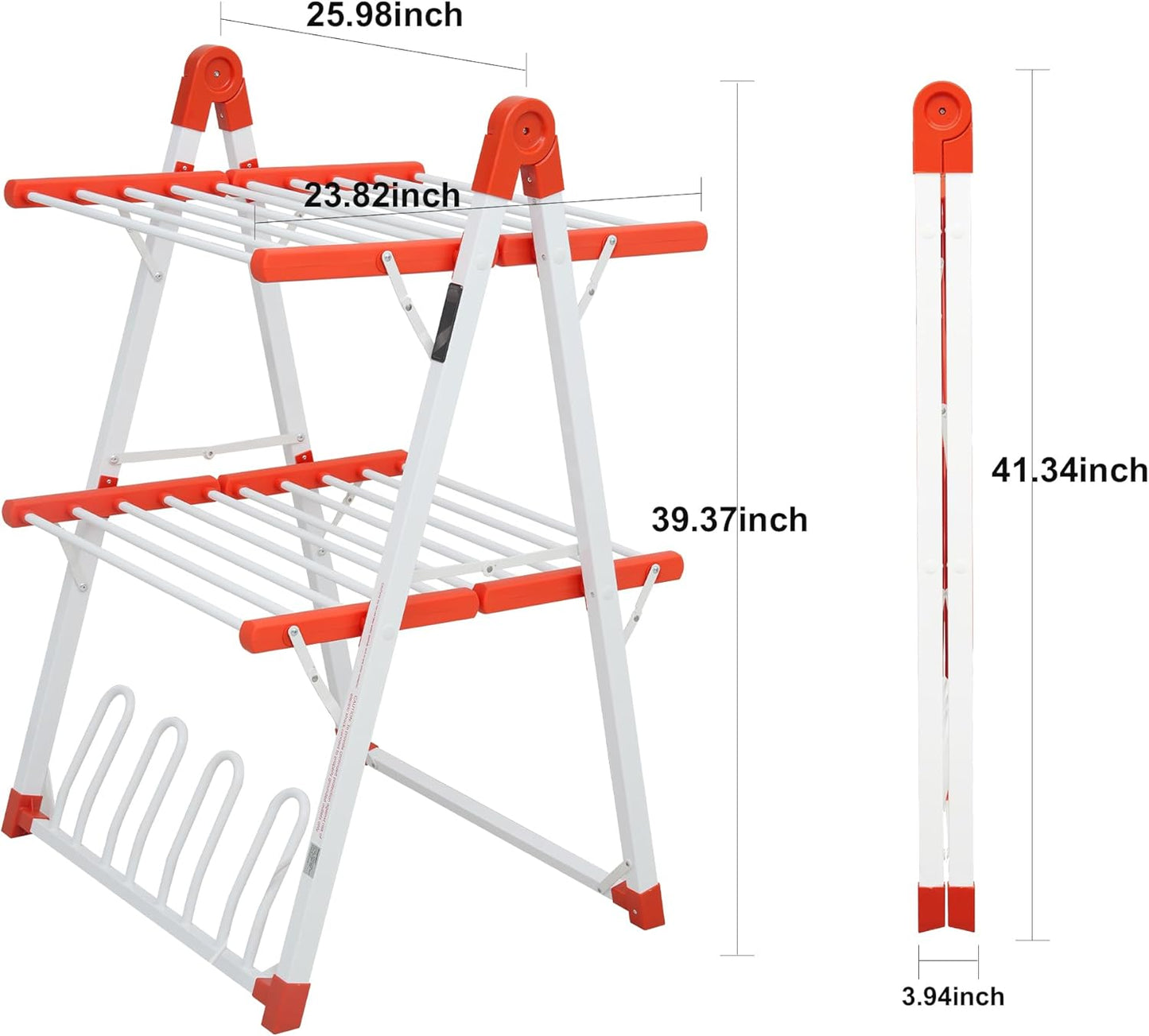 Electric Heated Clothes Drying Rack,Foldable Heated Garment Dryer with Timer Shut-Off Laundry Rack for Clothes Shoes Socks,Aluminum Alloy,Red,Plug & Play,(39.37x25.98x23.82in)
