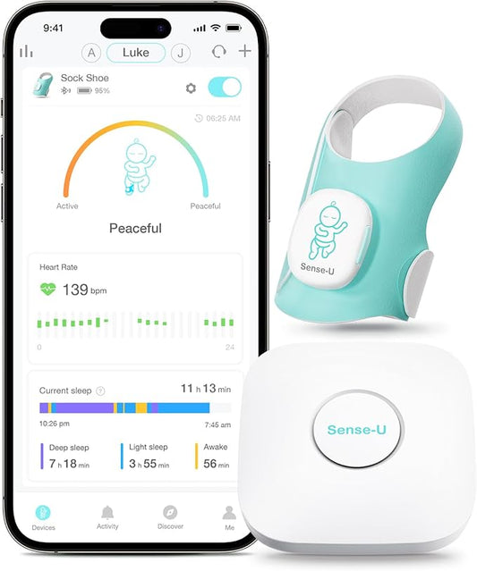 Sense-U Smart Sock Shoe Baby Monitor (Long Range) – Track Baby’s Heart Rate, Movement, and Sleep with Real-Time Alerts from Anywhere