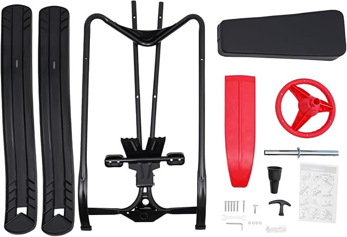 Snow Racer Sled with Steering Wheel and Brakes, Durable Steel Frame, Downhill Steerable Sled for 220 LBS Kids, Teenagers, Adults