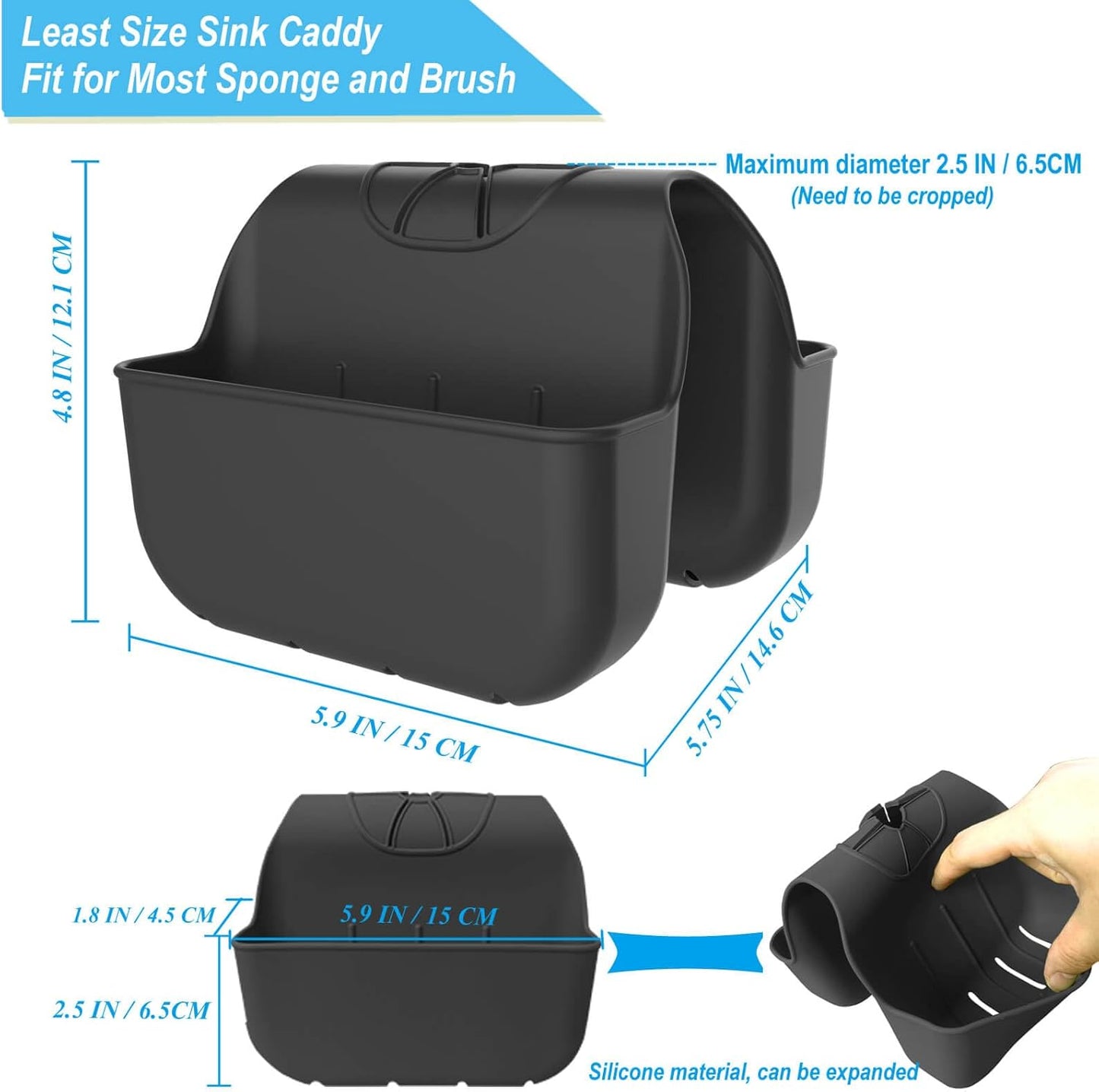 Sponge Holder for Kitchen Sink, Silicone Sink Saddle Caddy Organizer Rack, Sponges Holder Over Faucet, Hanging Kitchen Organizer Accessories Rack Basket Black