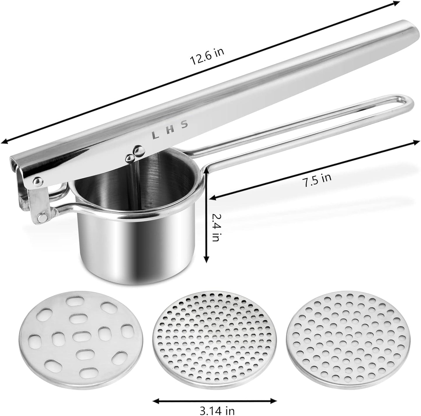 Heavy Duty Stainless Steel Potato Ricer, Large Masher & Squeezer, Grade Hand Vegetable Ricer, Kitchen Tool, Food Presser & Food Mill