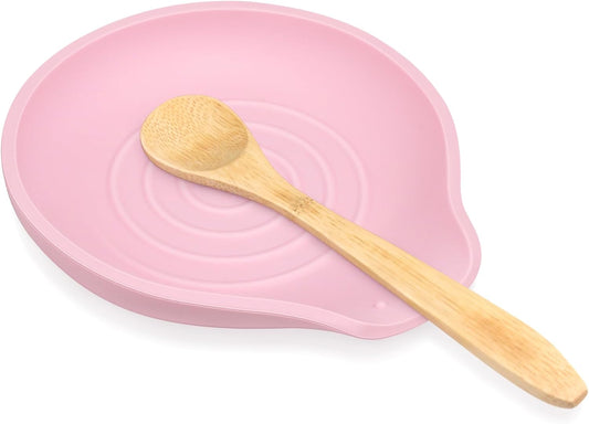 Silicone Spoon Rest for Stove Top - BPA-Free, Heat-Resistant Spoon Holder - Spoon Rest for Kitchen Counter - Large Cooking Utensil Rest for Spoons, Spatulas, Ladles or Tongs - Pink
