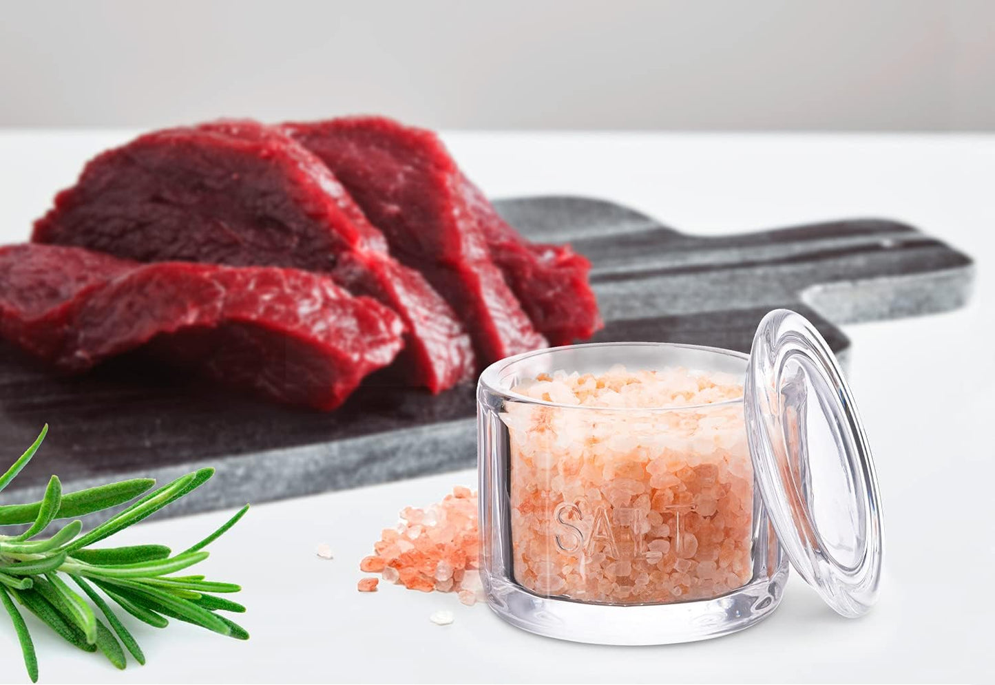 KooK Glass Salt Cellar, with Lid, Embossed Pressed Glass, Clear Storage Container, for Coffee, Sugar, Spices and Candies, Dishwasher Safe, 10 oz (Clear)