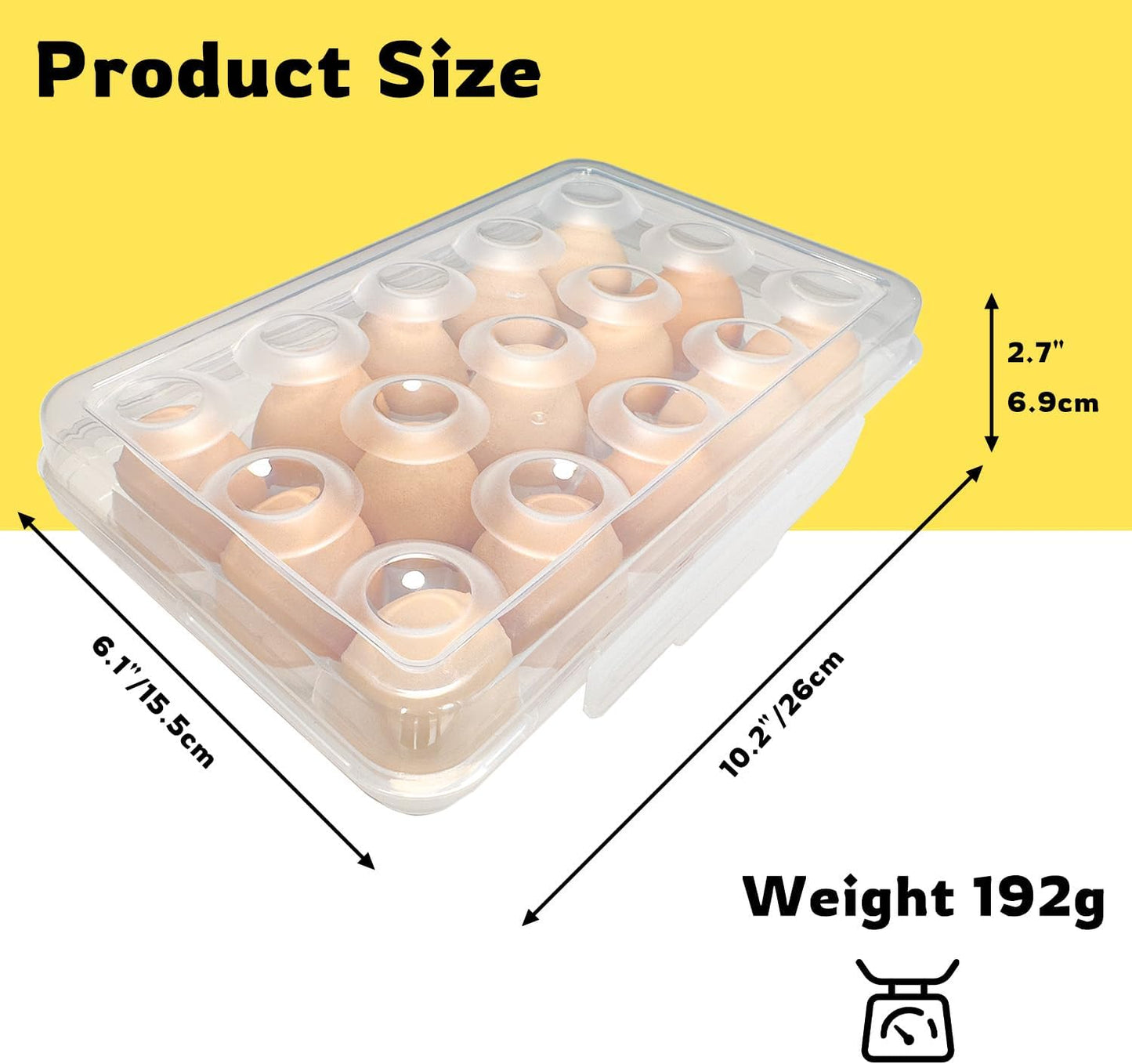 Egg Holder Camping, Egg Holder for Fridge, Egg Organizer for Refrigerator, Portable Egg Tray with Lid, Stackable Egg Storage with Safety Buckle, 15 Grid Egg Container, Clear White