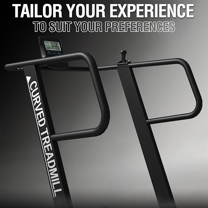 Mikolo Curved Manual Treadmill, Non Electric Treadmill with 8 Resistance Levels, LCD Digital Monitor Shock Absorption, Multi-Grip Adjustable Handrails, Non-Slip Belt
