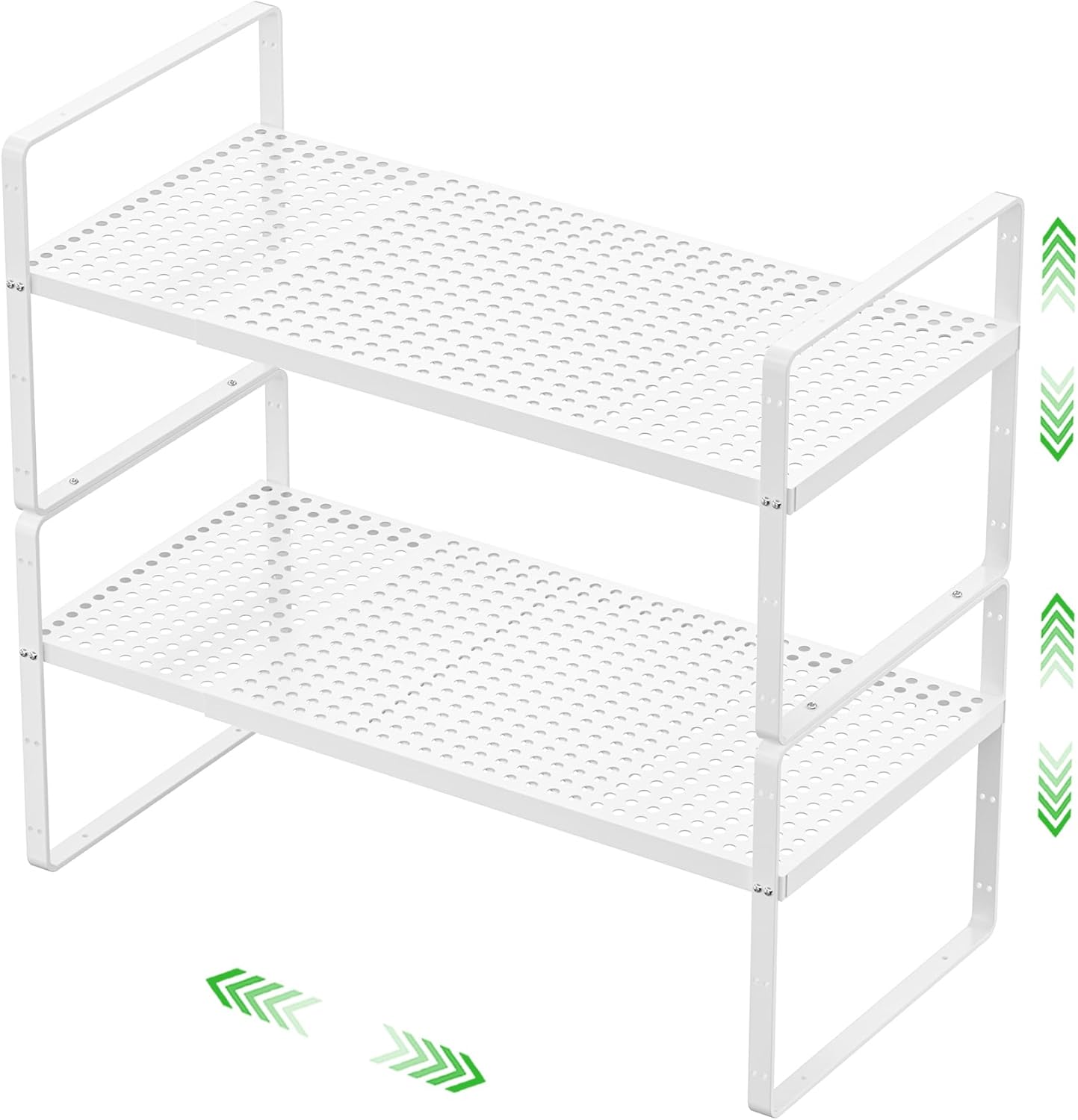 Expandable Cabinet Storage Shelf Stackable Organizer Rack for Kitchen Bathroom Pantry Spice Cupboard Coffee Countertop Home Office Desk Heavy Duty Nonslip White Large 2 Packs