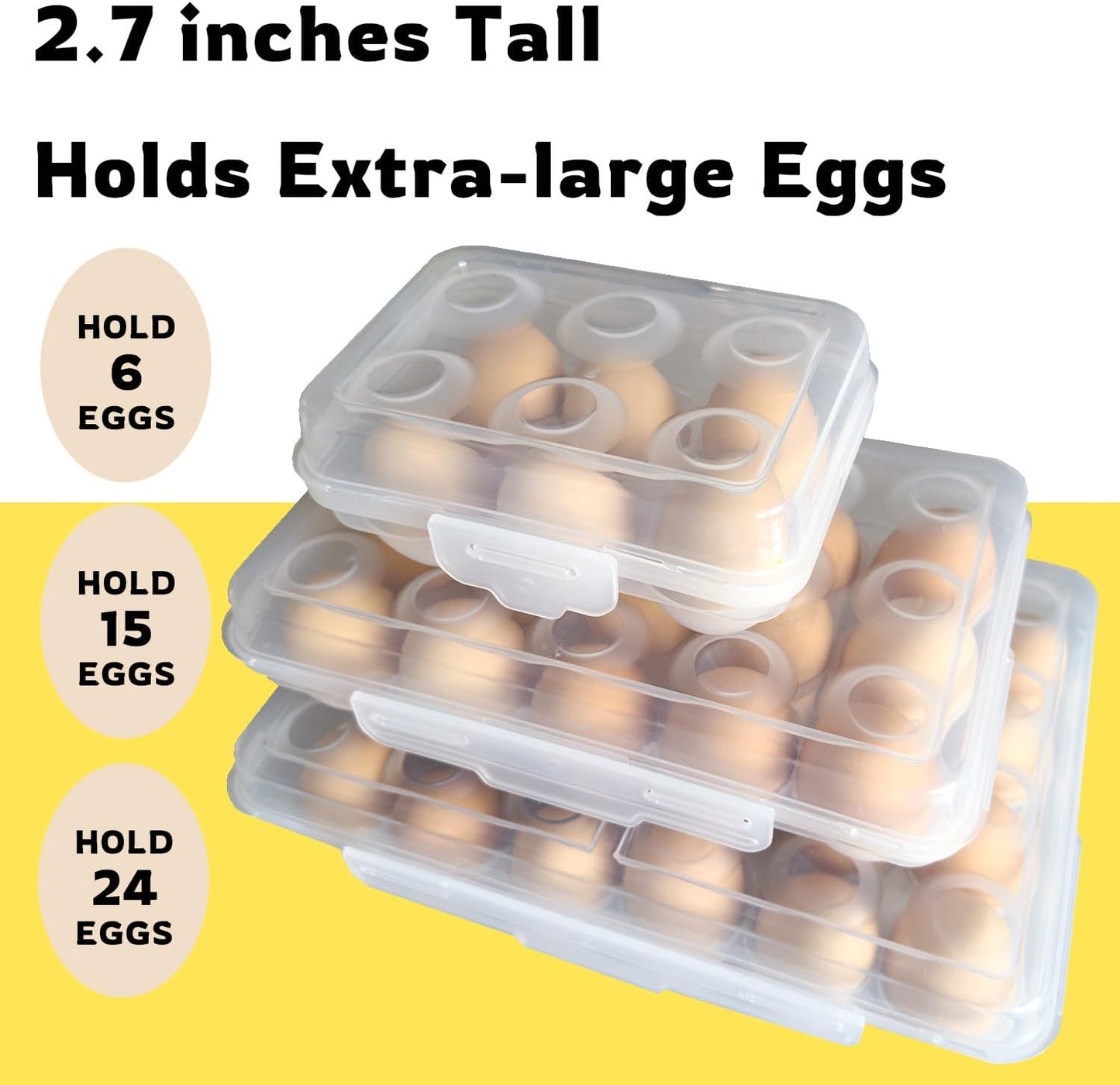 Egg Holder Camping, Egg Holder for Fridge, Clear Egg Container for Fridge With Lid, Stackable Egg Storage with Safety Buckle, Eggs 24 Count, Clear White
