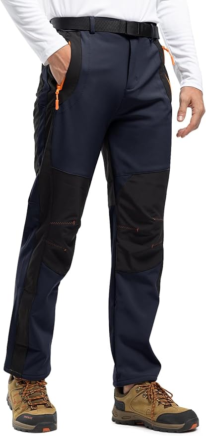 Rdruko Men's Snow Ski Pants Waterproof Insulated Winter Outdoor Snowboard Hiking Fleece Pants with Belt