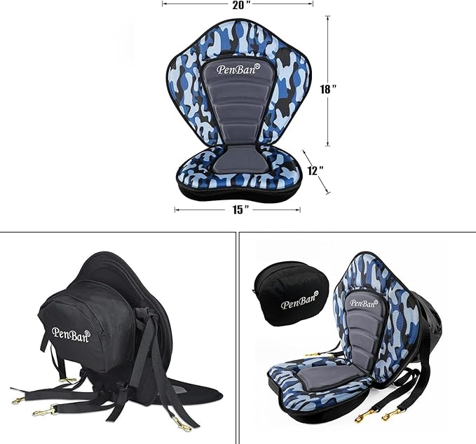 Universal Deluxe Kayak Seat Cushion with Storage Bag for Kayak,Padded Boat,SUP,Canoe,Fishing Boat,Seats with 4 Adjustable Straps