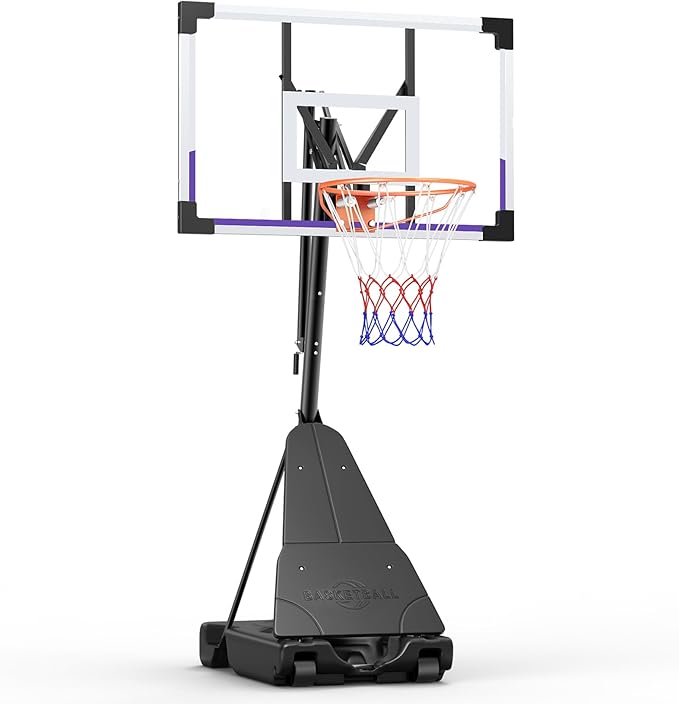Basketball Hoop Outdoor Portable 44/48 Inch Backboard, 10ft Quickly Adjustable Basketball Goal System with Wheels for Court/Backyard/Driveway