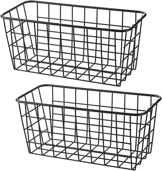 LeleCAT Small Wire Stroage Baskets, Wire Baskets for Kitchen Cabinets, Pantry, mall bags of tea and seasoning packets, Bathroom, Black, 2 Pack