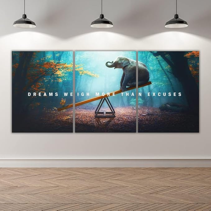 Yetaryy Motivational Poster Inspirational Wall Art 3 Pieces Canvas Painting Lion Artwork for Living Room Office Modern Home Decor Prints Pictures Wall Decor Framed Ready to Hang [48''Wx 24''H]