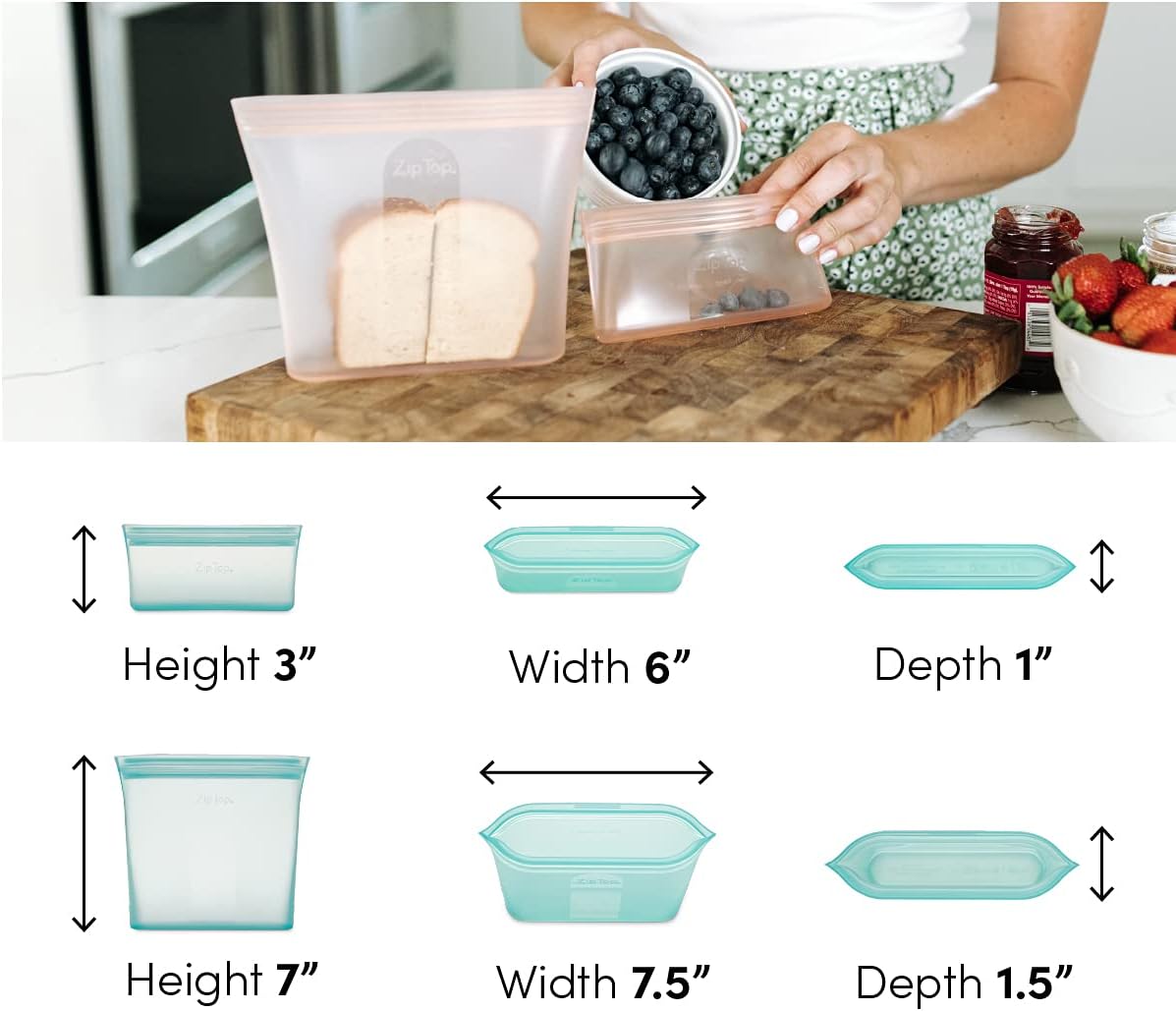 Zip Top Reusable Food Storage Bags | 2 Bag Set [Peach] | Silicone Meal Prep Container | Microwave, Dishwasher and Freezer Safe | Made in the USA