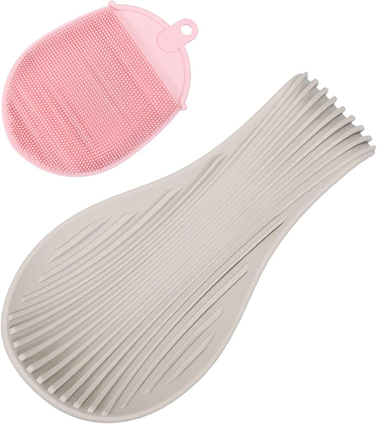 uxcell 1 Set Silicone Spoon Rest for Stove Top, Silicone Spoon Holder for Cooking Spatula, Ladle, Brush Khaki/Pink