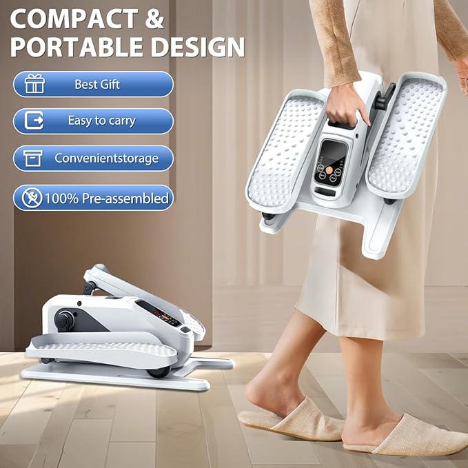 Under Desk Elliptical Machine, Electric Ellipse Leg Exerciser While Sitting for Seniors Adults, Quiet & Portable Electric Seated Pedal Exerciser with Remote Control, 15 Adjustable Speeds, 5 Auto Modes