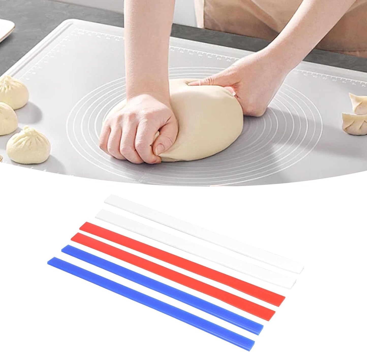 Rolling Pin Guides, 6Pcs Silicone Measuring Dough Strips, 15in Length Dough Thickness Guides, Non Stick Baking Strips Professional Leveler Sticks Tool for Cookie Pie Baking