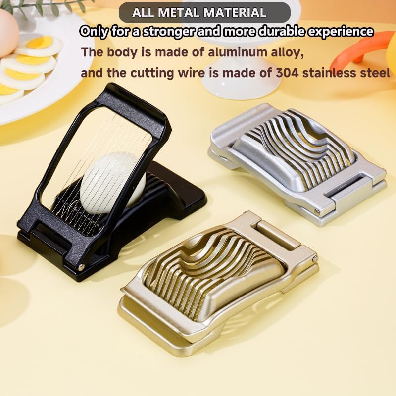 Egg Slicer for Hard Boiled Eggs, Heavy Duty Metal Stainless Steel Aluminum Alloy Egg Cutter for Egg Strawberry Mushroom Hot Dog Soft Fruit Kitchen Tool (Gold)