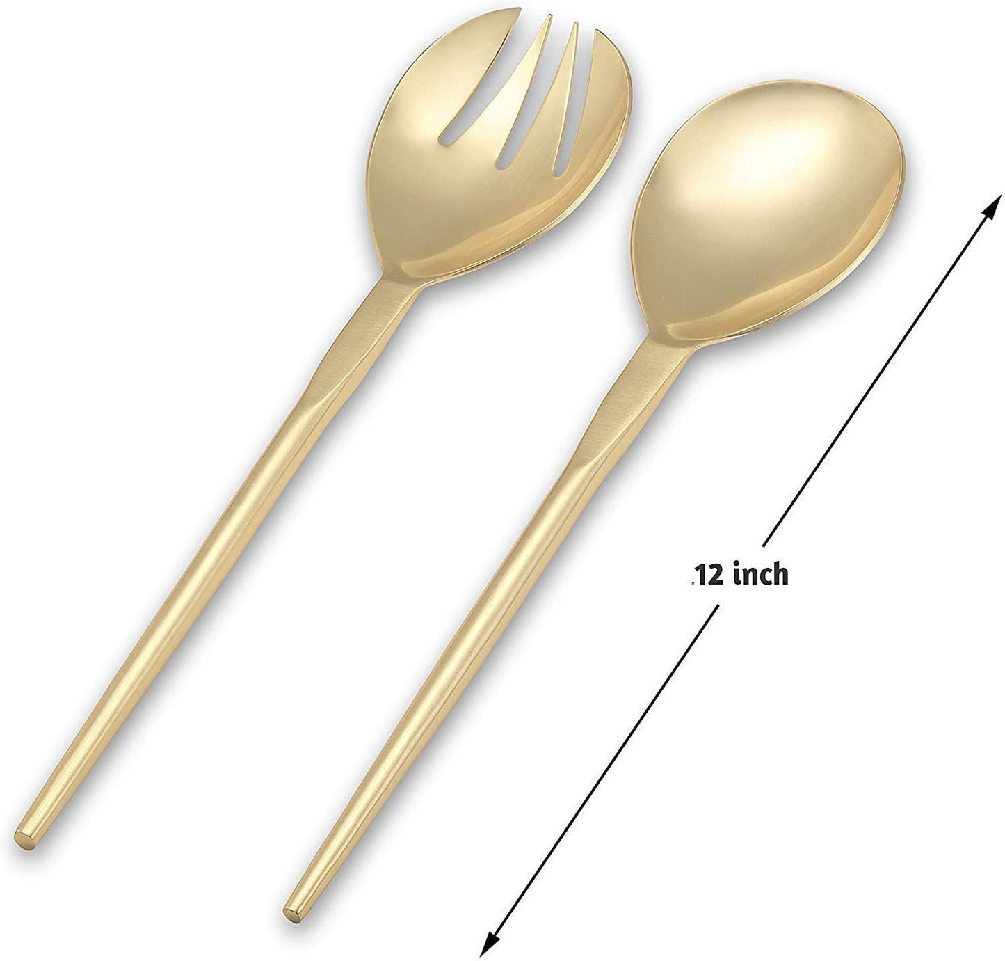 Folkulture Serving Utensils for Modern Serving and Cooking, Stainless Steel Kitchen Salad Servers or Salad Tongs, 12-Inch Serving Spoon and Fork Set for Salad, Gravies or Pasta, Gold/Brass Finish