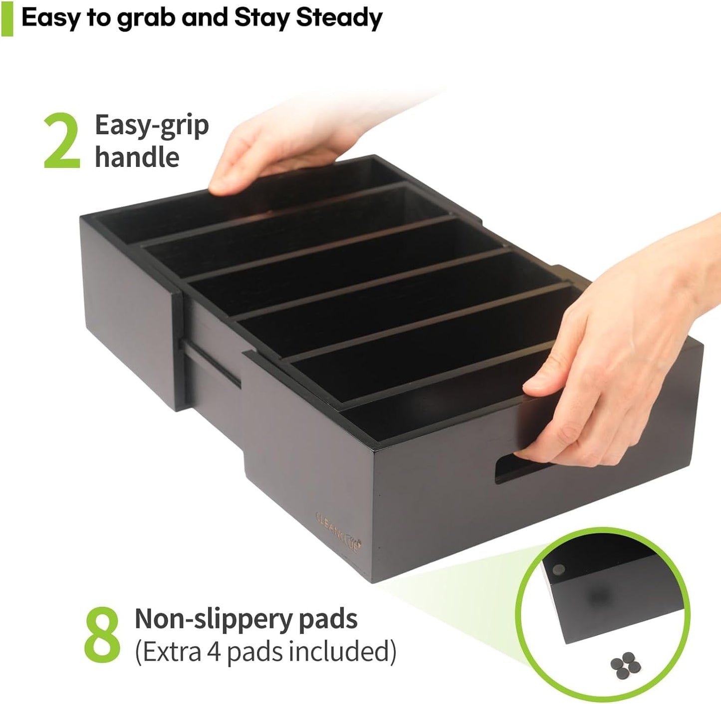 Expandable Kitchen Cabinet Organizer for Food Storage Container Lids, Bamboo Drawer Caddy Adjustable Dividers, Box for Kitchen Storage and Organization, Lids Organizer for Cabinet (Black)