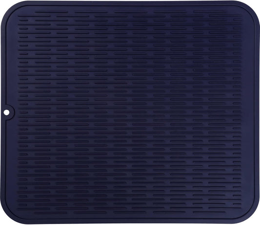 Silicone Dish Drying Mat for Multiple Usage,Easy clean,Eco-friendly,Heat-resistant Silicone Mat for Kitchen Counter or Sink,Refrigerator or Drawer Liner Navy Blue 2XL 24 inches x 18 inches