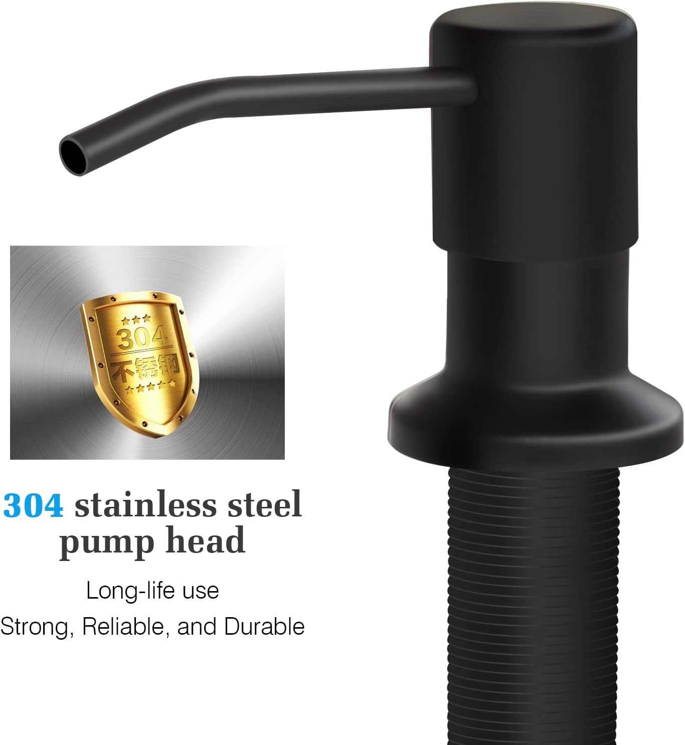 Soap Dispenser for Kitchen Sink and Extension Tube Kit, Stainless Steel Countertop SoapDispenser with 47 Inches Tube Connects Directly to Soap Bottle, Hand and Dish Soap Dispenser Pump （Black）