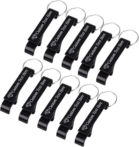 10PCS Personalized Bottle Opener Keychain Bulk Custom Beer Bottle Opener with Logo Text Engraved Wedding Bottle Opener Favors Customized Gifts for Guests Baby Shower Birthday Party-Black