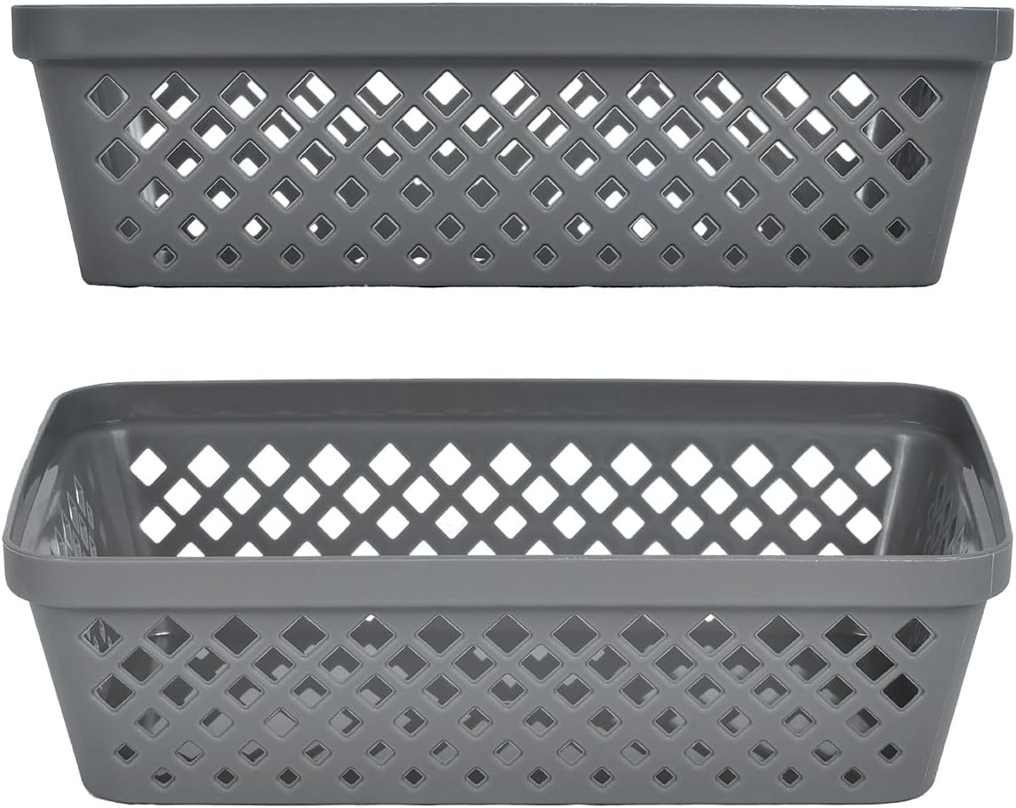 Glad Plastic Storage Basket Set - Multipurpose Drawer Trays, Kitchen Pantry Containers, and Bathroom Bins - 6 Pack Medium Organizers, Grey